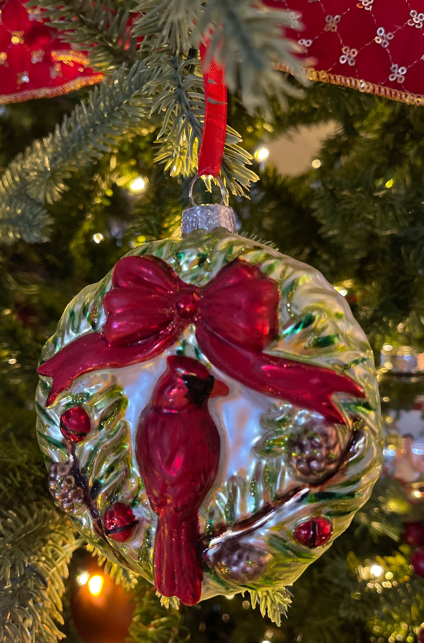 The 2025 Farmersville Historical Society Holiday Fundraiser Ornament Blown Glass Red Cardinal