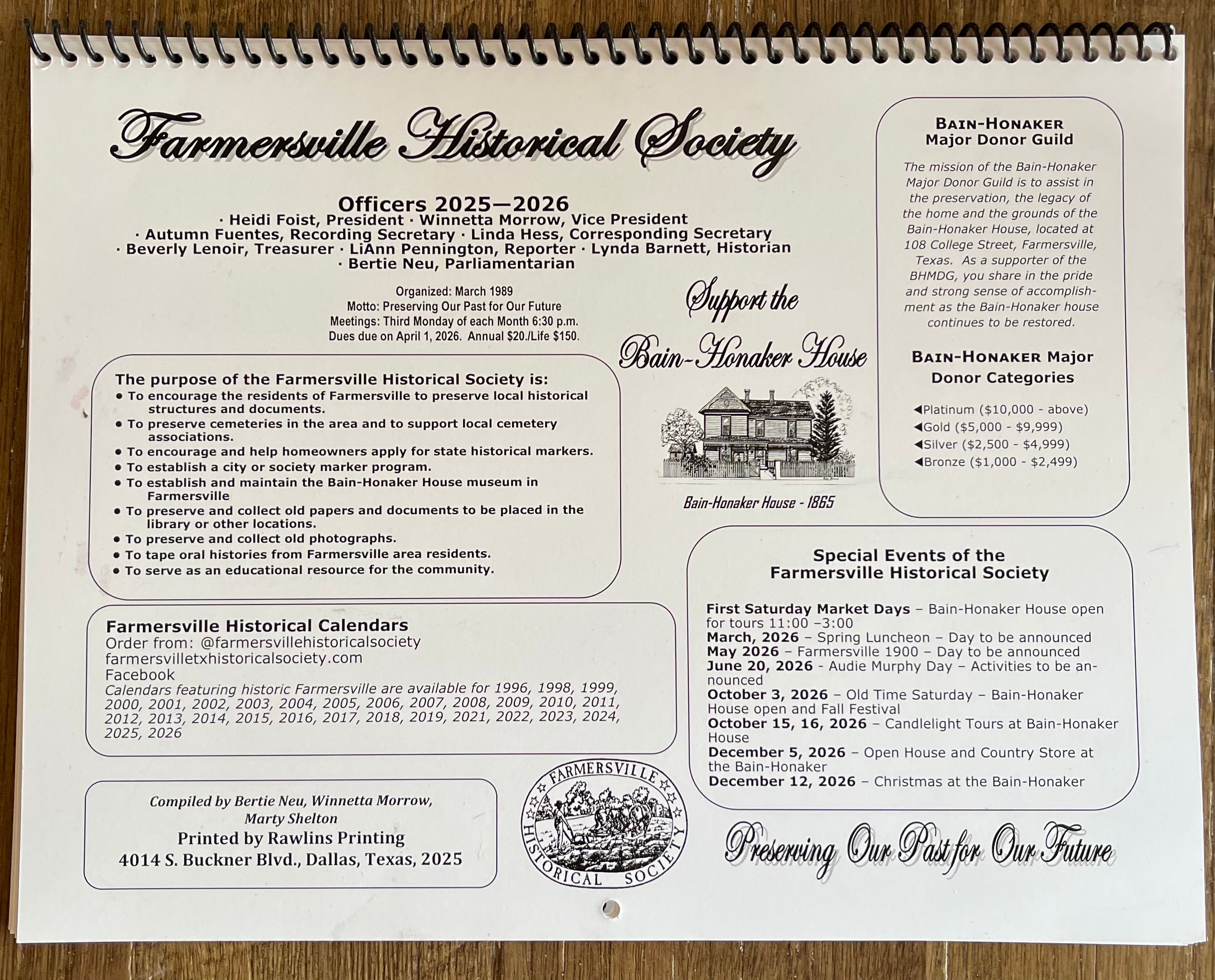 2026 Calendar “Farmersville Sports Traveling Through Time