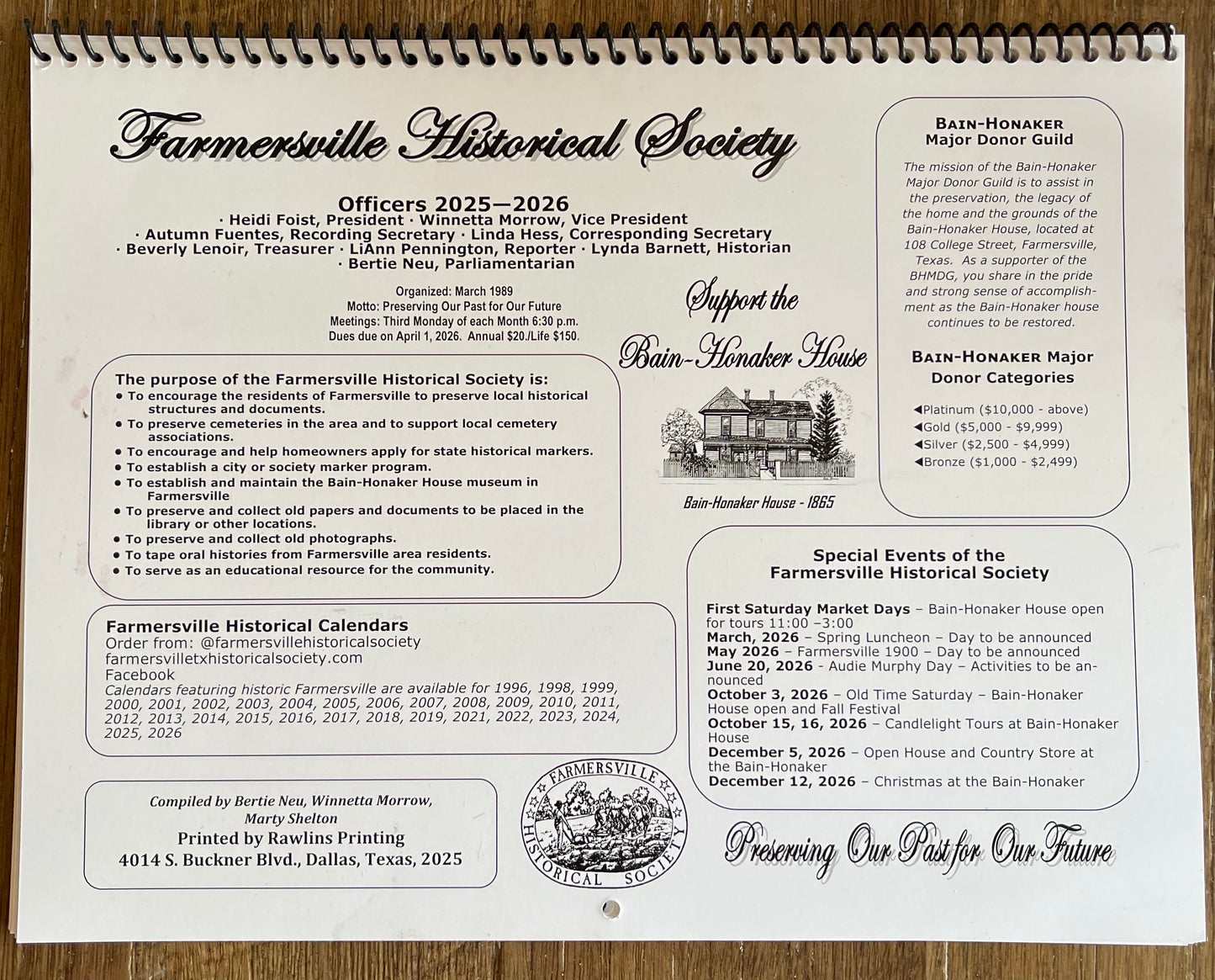 2026 Calendar “Farmersville Sports Traveling Through Time”