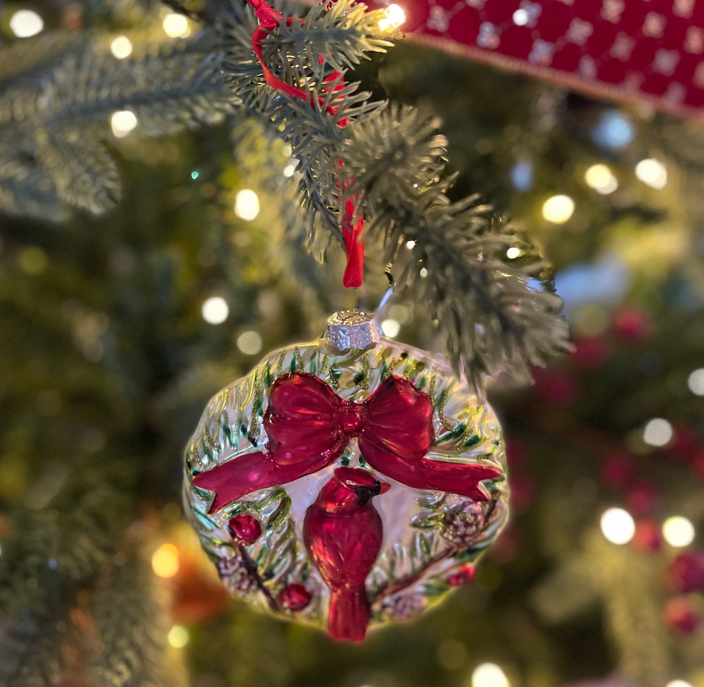 The 2025 Farmersville Historical Society Holiday Fundraiser Ornament Blown Glass Red Cardinal