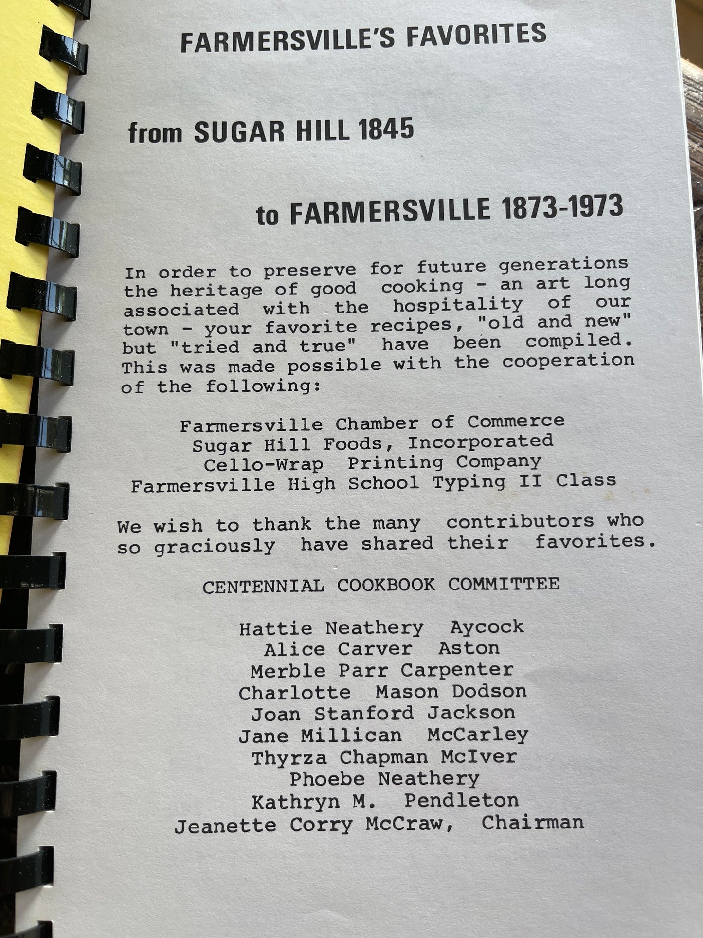 Farmersville Vintage Centennial Cookbook