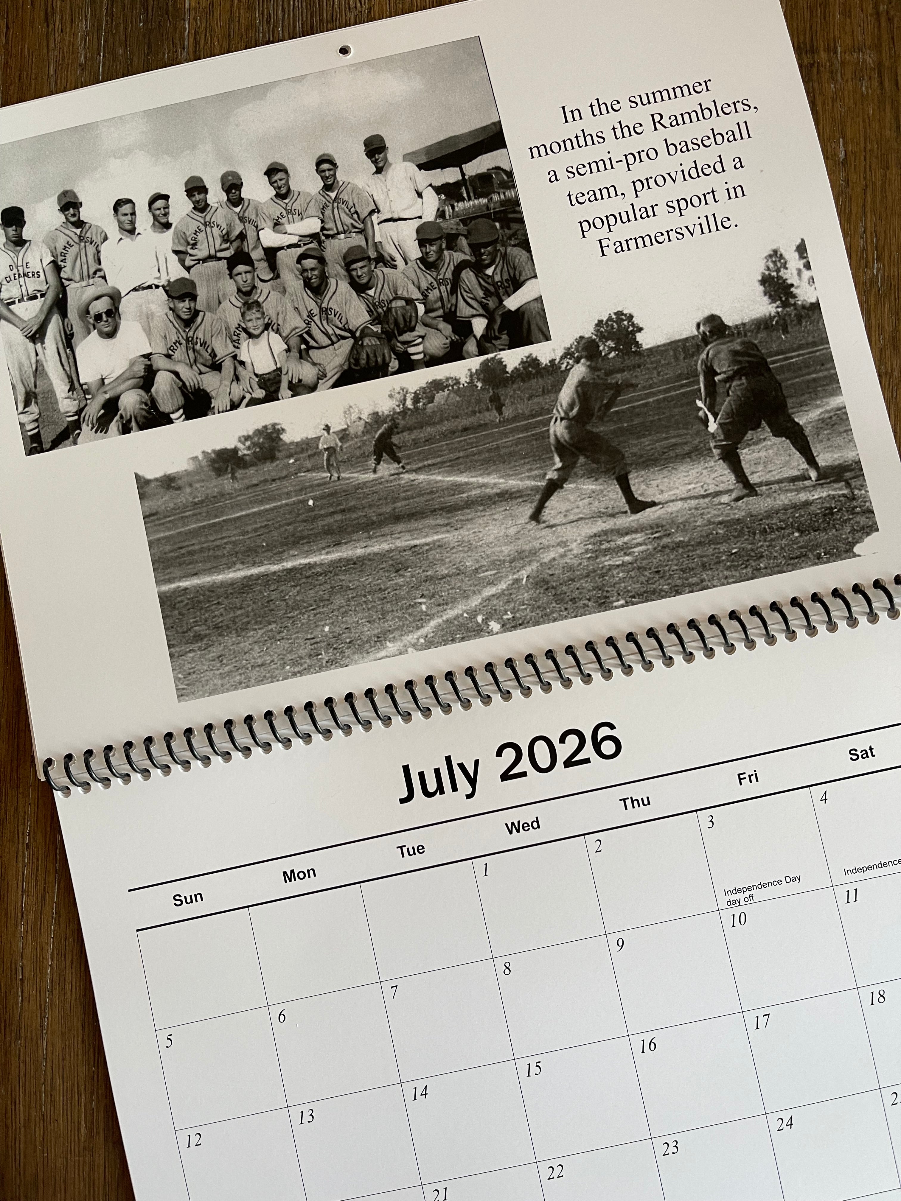 2026 Calendar “Farmersville Sports Traveling Through Time