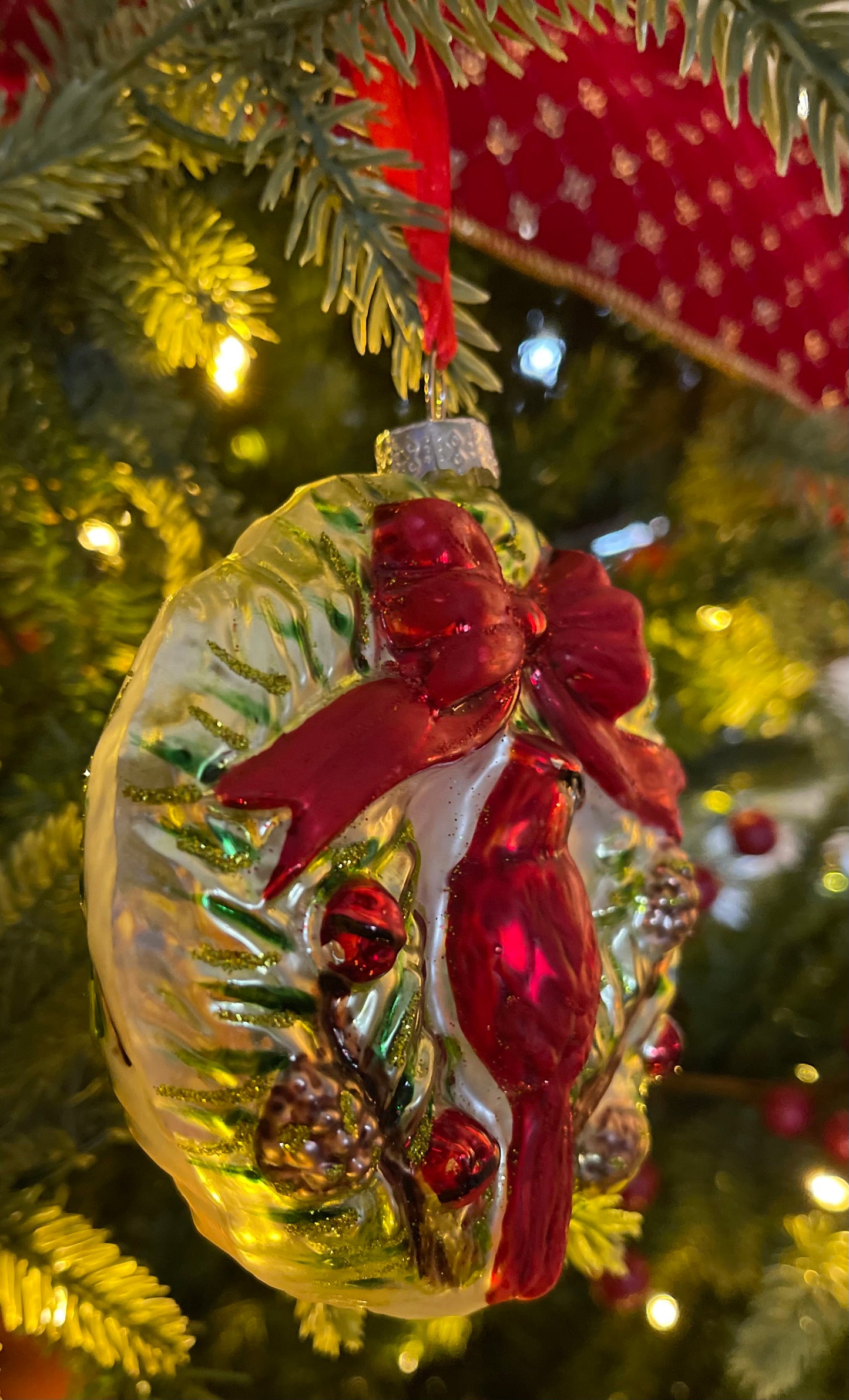 The 2025 Farmersville Historical Society Holiday Fundraiser Ornament Blown Glass Red Cardinal