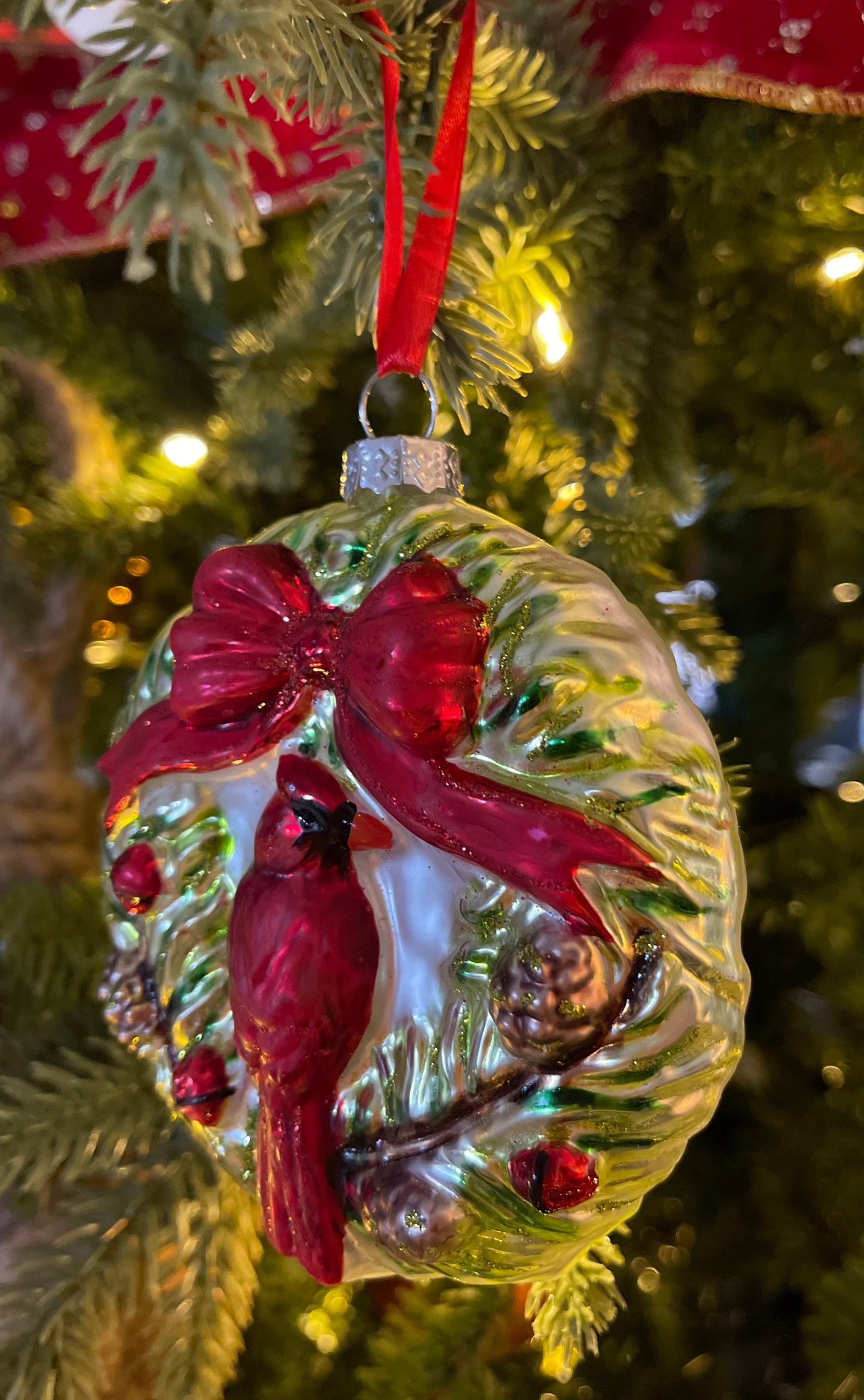 The 2025 Farmersville Historical Society Holiday Fundraiser Ornament Blown Glass Red Cardinal