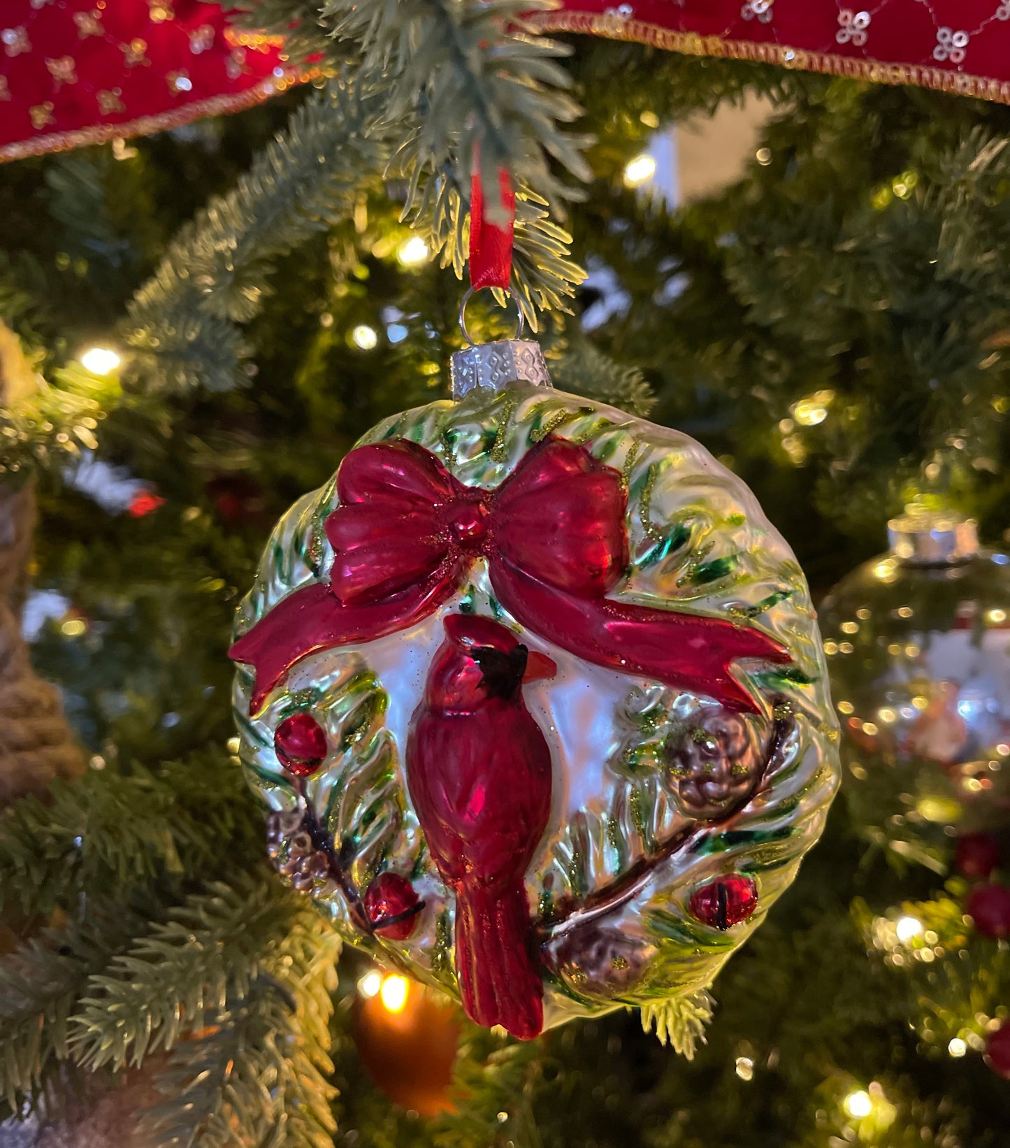The 2025 Farmersville Historical Society Holiday Fundraiser Ornament Blown Glass Red Cardinal
